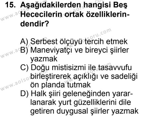 Seçmeli Türk Edebiyatı 7 Dersi 2012-2013 Yılı 1. Dönem Sınavı 15. Soru