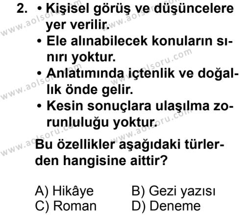 Seçmeli Türk Edebiyatı 7 Dersi 2012 - 2013 Yılı 2. Dönem Sınav Soruları 2. Soru