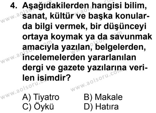 Seçmeli Türk Edebiyatı 7 Dersi 2012 - 2013 Yılı 2. Dönem Sınav Soruları 4. Soru
