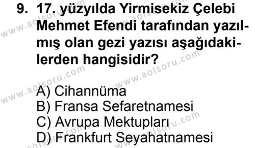 Seçmeli Türk Edebiyatı 7 Dersi 2012-2013 Yılı 2. Dönem Sınavı 9. Soru