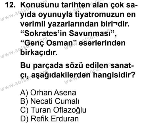 Seçmeli Türk Edebiyatı 7 Dersi 2012-2013 Yılı 2. Dönem Sınavı 12. Soru