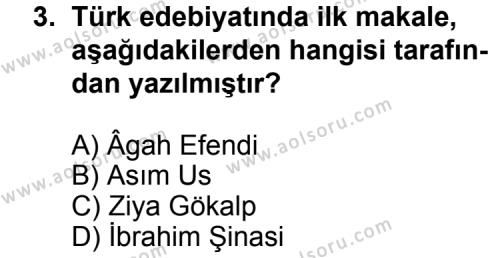 Seçmeli Türk Edebiyatı 7 Dersi 2012 - 2013 Yılı 3. Dönem Sınav Soruları 3. Soru