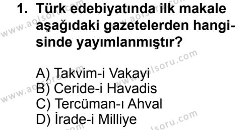 Seçmeli Türk Edebiyatı 7 Dersi 2013 - 2014 Yılı 1. Dönem Sınav Soruları 1. Soru