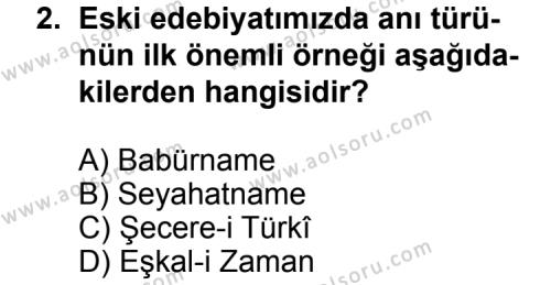 Seçmeli Türk Edebiyatı 7 Dersi 2013-2014 Yılı 1. Dönem Sınavı 2. Soru