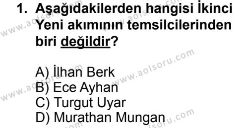 Seçmeli Türk Edebiyatı 7 Dersi 2013 - 2014 Yılı 2. Dönem Sınav Soruları 1. Soru