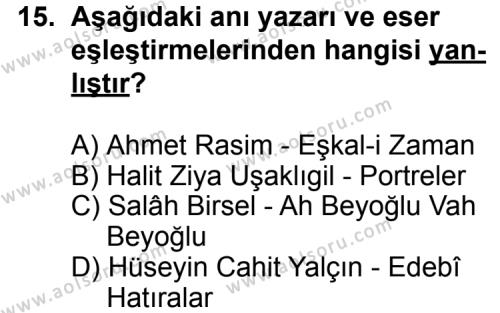 Seçmeli Türk Edebiyatı 7 Dersi 2013-2014 Yılı 2. Dönem Sınavı 15. Soru