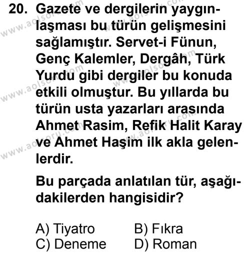 Seçmeli Türk Edebiyatı 7 Dersi 2013-2014 Yılı 2. Dönem Sınavı 20. Soru