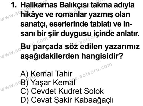 Seçmeli Türk Edebiyatı 7 Dersi 2013 - 2014 Yılı 3. Dönem Sınav Soruları 1. Soru