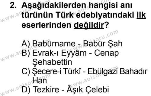 Seçmeli Türk Edebiyatı 7 Dersi 2013 - 2014 Yılı 3. Dönem Sınav Soruları 2. Soru