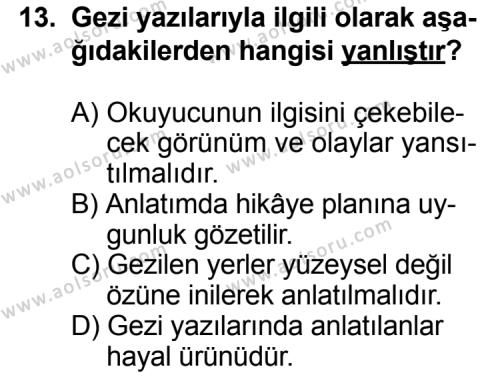 Seçmeli Türk Edebiyatı 7 Dersi 2013-2014 Yılı 3. Dönem Sınavı 13. Soru