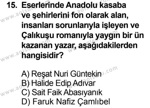 Seçmeli Türk Edebiyatı 7 Dersi 2013-2014 Yılı 3. Dönem Sınavı 15. Soru