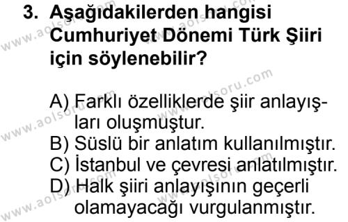 Seçmeli Türk Edebiyatı 7 Dersi 2014 - 2015 Yılı 1. Dönem Sınav Soruları 3. Soru