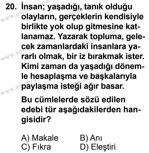 Seçmeli Türk Edebiyatı 7 Dersi 2014-2015 Yılı 1. Dönem Sınavı 20. Soru