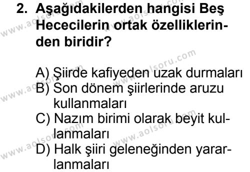 Seçmeli Türk Edebiyatı 7 Dersi 2014 - 2015 Yılı 2. Dönem Sınav Soruları 2. Soru