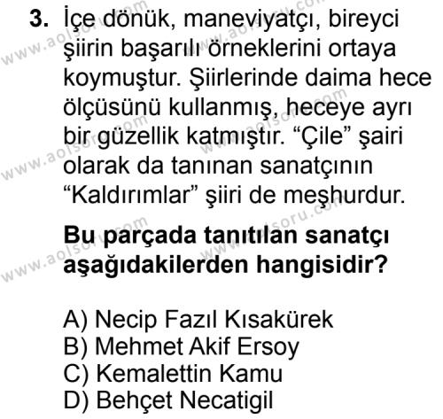 Seçmeli Türk Edebiyatı 7 Dersi 2014 - 2015 Yılı 2. Dönem Sınav Soruları 3. Soru
