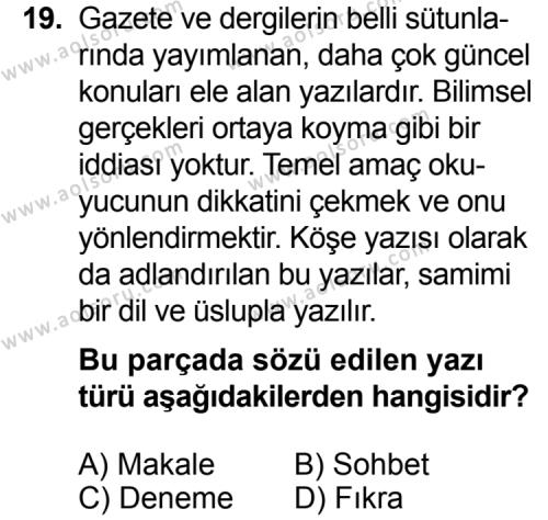 Seçmeli Türk Edebiyatı 7 Dersi 2014-2015 Yılı 2. Dönem Sınavı 19. Soru