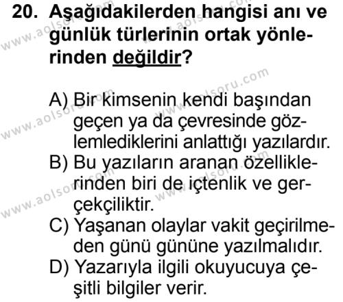 Seçmeli Türk Edebiyatı 7 Dersi 2014-2015 Yılı 2. Dönem Sınavı 20. Soru