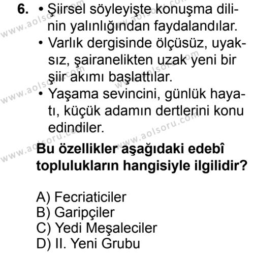 Seçmeli Türk Edebiyatı 7 Dersi 2014-2015 Yılı 3. Dönem Sınavı 6. Soru