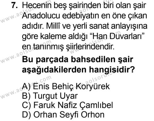 Seçmeli Türk Edebiyatı 7 Dersi 2014-2015 Yılı 3. Dönem Sınavı 7. Soru
