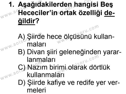 Seçmeli Türk Edebiyatı 7 Dersi 2014 - 2015 Yılı Ek Sınav Soruları 1. Soru