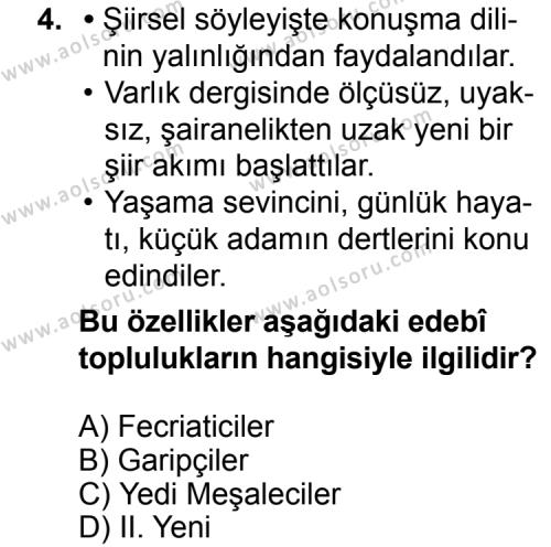 Seçmeli Türk Edebiyatı 7 Dersi 2015 - 2016 Yılı Ek Sınav Soruları 4. Soru