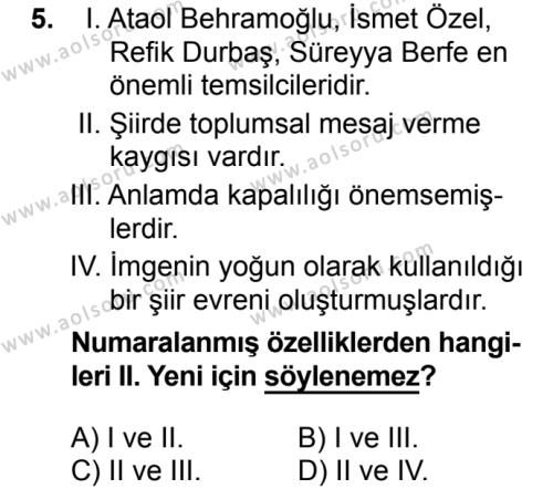 Seçmeli Türk Edebiyatı 7 Dersi 2016-2017 Yılı 1. Dönem Sınavı 5. Soru