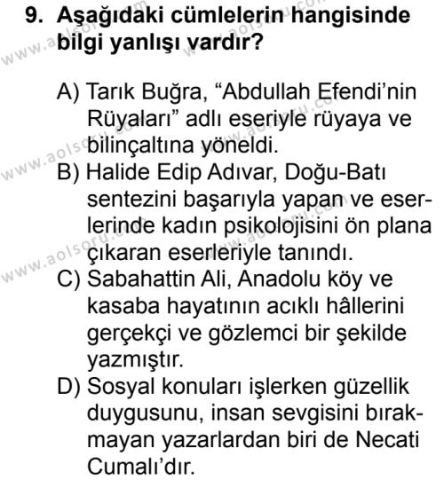 Seçmeli Türk Edebiyatı 7 Dersi 2016-2017 Yılı 2. Dönem Sınavı 9. Soru