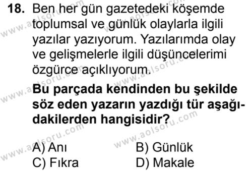 Seçmeli Türk Edebiyatı 7 Dersi 2016-2017 Yılı 3. Dönem Sınavı 18. Soru