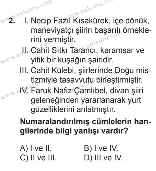 Seçmeli Türk Edebiyatı 7 Dersi 2017 - 2018 Yılı 2. Dönem Sınav Soruları 2. Soru