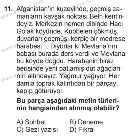 Seçmeli Türk Edebiyatı 7 Dersi 2017-2018 Yılı 2. Dönem Sınavı 11. Soru