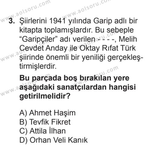 Seçmeli Türk Edebiyatı 7 Dersi 2017 - 2018 Yılı 3. Dönem Sınav Soruları 3. Soru
