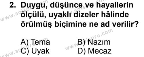 Seçmeli Türk Edebiyatı 8 Dersi 2011 - 2012 Yılı 3. Dönem Sınav Soruları 2. Soru