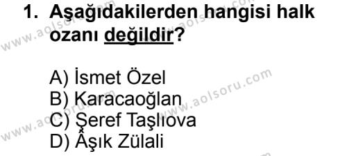 Seçmeli Türk Edebiyatı 8 Dersi 2012 - 2013 Yılı 1. Dönem Sınav Soruları 1. Soru