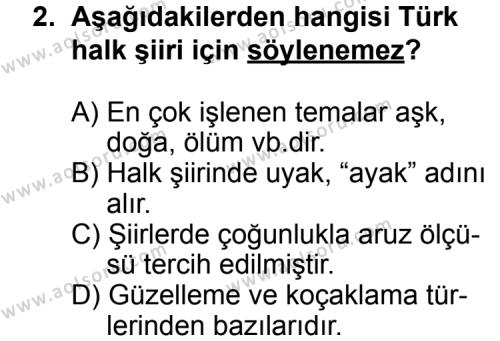 Seçmeli Türk Edebiyatı 8 Dersi 2012 - 2013 Yılı 1. Dönem Sınav Soruları 2. Soru