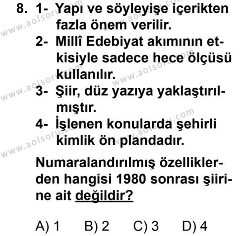 Seçmeli Türk Edebiyatı 8 Dersi 2012-2013 Yılı 1. Dönem Sınavı 8. Soru