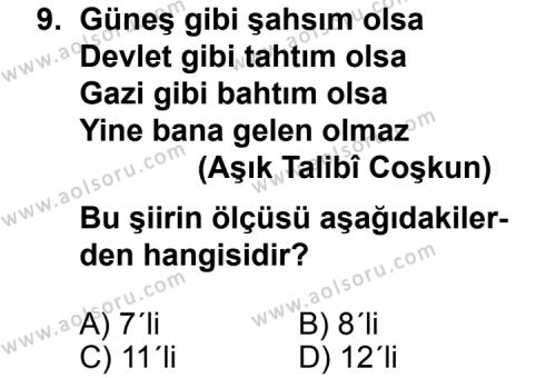 Seçmeli Türk Edebiyatı 8 Dersi 2012-2013 Yılı 1. Dönem Sınavı 9. Soru