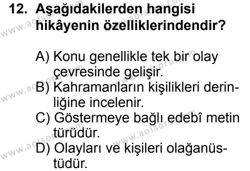 Seçmeli Türk Edebiyatı 8 Dersi 2012-2013 Yılı 1. Dönem Sınavı 12. Soru