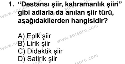 Seçmeli Türk Edebiyatı 8 Dersi 2012 - 2013 Yılı 2. Dönem Sınav Soruları 1. Soru