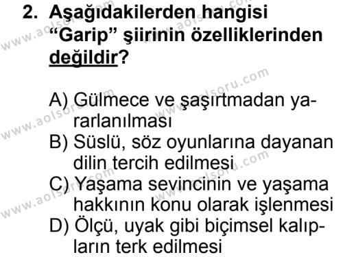 Seçmeli Türk Edebiyatı 8 Dersi 2012 - 2013 Yılı 2. Dönem Sınav Soruları 2. Soru