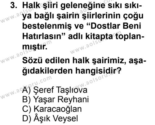 Seçmeli Türk Edebiyatı 8 Dersi 2012 - 2013 Yılı 2. Dönem Sınav Soruları 3. Soru