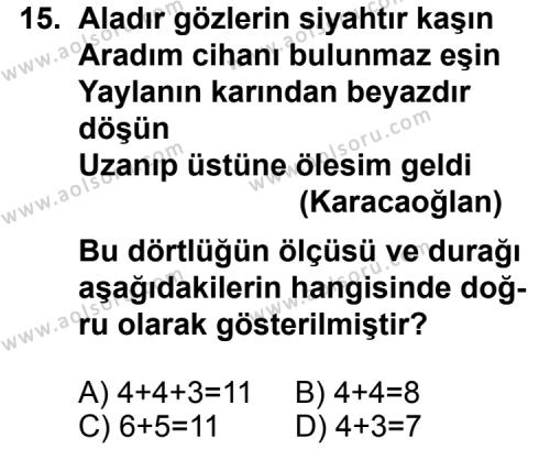 Seçmeli Türk Edebiyatı 8 Dersi 2012-2013 Yılı 2. Dönem Sınavı 15. Soru