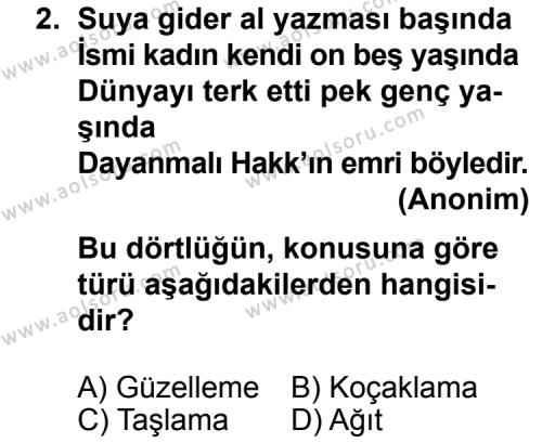 Seçmeli Türk Edebiyatı 8 Dersi 2012 - 2013 Yılı 3. Dönem Sınav Soruları 2. Soru