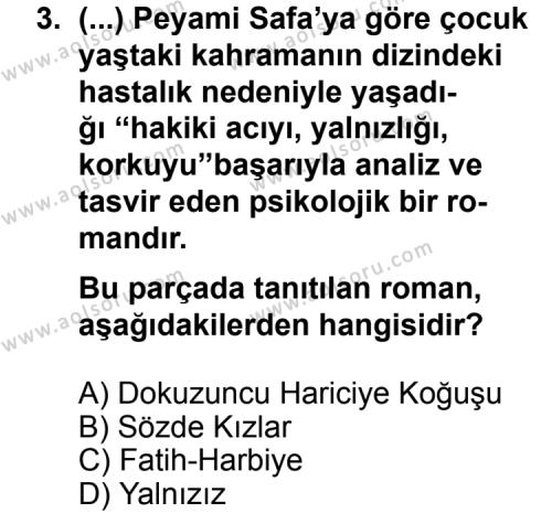 Seçmeli Türk Edebiyatı 8 Dersi 2012 - 2013 Yılı 3. Dönem Sınav Soruları 3. Soru