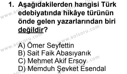 Seçmeli Türk Edebiyatı 8 Dersi 2013 - 2014 Yılı 1. Dönem Sınav Soruları 1. Soru