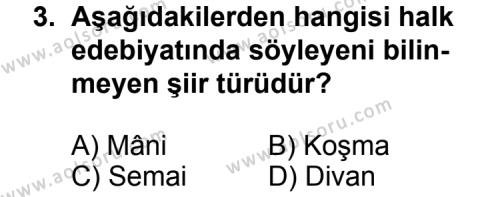 Seçmeli Türk Edebiyatı 8 Dersi 2013-2014 Yılı 1. Dönem Sınavı 3. Soru