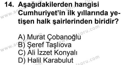Seçmeli Türk Edebiyatı 8 Dersi 2013-2014 Yılı 1. Dönem Sınavı 14. Soru