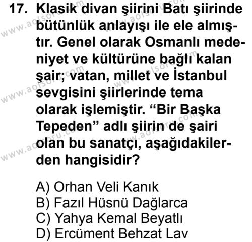 Seçmeli Türk Edebiyatı 8 Dersi 2013-2014 Yılı 1. Dönem Sınavı 17. Soru