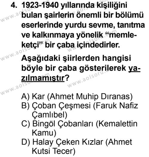 Seçmeli Türk Edebiyatı 8 Dersi 2013 - 2014 Yılı 2. Dönem Sınav Soruları 4. Soru