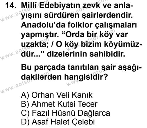 Seçmeli Türk Edebiyatı 8 Dersi 2013-2014 Yılı 2. Dönem Sınavı 14. Soru