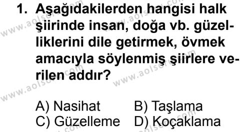 Seçmeli Türk Edebiyatı 8 Dersi 2013 - 2014 Yılı 3. Dönem Sınav Soruları 1. Soru